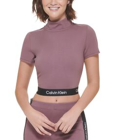 Женский эластичный топ с воротником-стойкой и логотипом Calvin Klein, коричневый