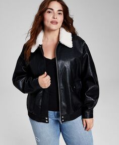 Женская модная куртка больших размеров из искусственной кожи с флисовой отделкой And Now This, черный