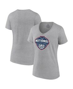Женская серая футболка с логотипом UConn Huskies 2023 NCAA по баскетболу и логотипом национальных чемпионов с v-образным вырезом Fanatics, серый