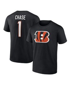 Мужская черная футболка с логотипом Ja&apos;Marr Chase Cincinnati Bengals со значком игрока, именем и номером Fanatics, черный