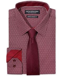 Мужская классическая рубашка узкого кроя с узором в виде круга и усилителем; Набор галстуков Nick Graham, красный
