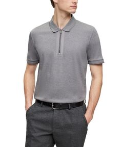 Мужская рубашка поло с планкой на молнии Hugo Boss, серый