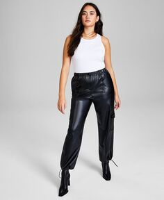 Женские брюки-карго из искусственной кожи с высокой посадкой And Now This, черный