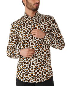 Мужская рубашка с длинным рукавом с принтом ягуара OppoSuits, тан/бежевый