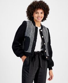 Женская куртка-бомбер смешанного цвета с отделкой из шерпы Avec Les Filles, черный