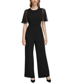 Женский комбинезон с развевающимися рукавами и пуговицами Calvin Klein, черный
