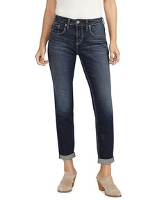 Женские джинсы-бойфренды с зауженными штанинами и манжетами Silver Jeans Co., синий