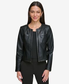 Женская куртка без воротника из искусственной кожи с открытым передом DKNY, черный