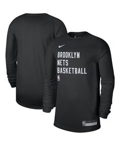 Черная мужская и женская футболка Brooklyn Nets 2023/24 Legend On-Court Practice с длинным рукавом Nike, черный