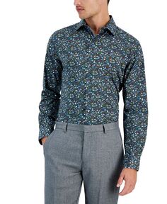 Мужская классическая рубашка приталенного кроя с акварельным цветочным принтом Bar III, синий