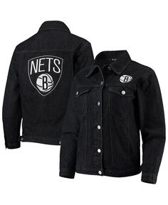 Черная женская джинсовая куртка на пуговицах Brooklyn Nets с нашивками The Wild Collective, черный