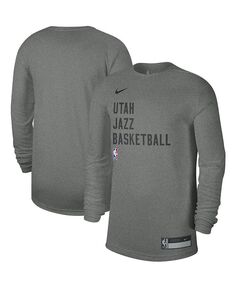 Мужская и женская футболка Heather Grey Utah Jazz 2023 Legend On-Court Practice с длинным рукавом Nike, серый