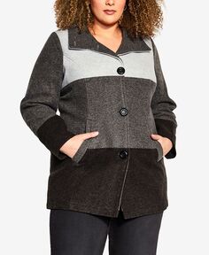 Плюс размер Куртка с цветными блоками и пуговицами спереди AVENUE, цвет Gray