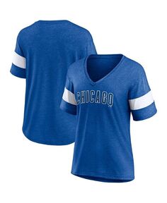 Женская футболка Tri-Blend с v-образным вырезом и надписью Royal Chicago Cubs с фирменным рисунком Fanatics, синий