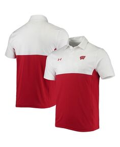 Мужская бело-красная рубашка-поло Wisconsin Badgers 2022 Blocked Coaches Performance Under Armour, белый