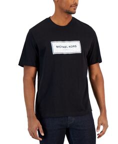 Мужская футболка с короткими рукавами и круглым вырезом в стиле ампир с флагманским логотипом Michael Kors, черный