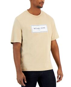 Мужская футболка с короткими рукавами и круглым вырезом в стиле ампир с флагманским логотипом Michael Kors, тан/бежевый