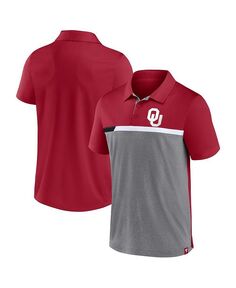 Мужская рубашка-поло с цветными блоками и малиновым и меланжево-серым логотипом Oklahomaooners Fanatics, красный