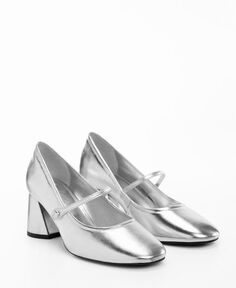 Женские туфли металлик на блочном каблуке MANGO, серый