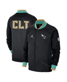 Мужская брендовая куртка Charlotte Hornets 2022/23 City Edition Thermaflex черного и мятного цвета с молнией во всю длину Jordan, черный