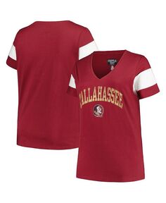 Женская футболка с v-образным вырезом и рукавами «Хезер Гранат», штат Флорида, семинолы больших размеров Profile, красный