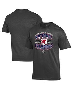 Мужская темно-серая футболка Ole Miss Rebels 2022 NCAA Мужская бейсбольная футболка College World Series Champions в раздевалке, черный