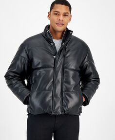 Мужская стеганая куртка-пуховик из искусственной кожи I.N.C. International Concepts, черный