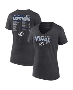 Женская фирменная футболка с древесно-угольным рисунком Tampa Bay Lightning финала Кубка Стэнли 2022 в автоголы, футболка с v-образным вырезом Fanatics, серый