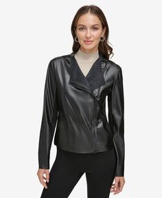 Женская мотобайкерская куртка из искусственной кожи с боковой молнией DKNY, черный
