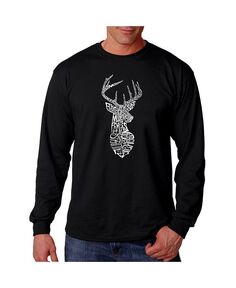 Мужская футболка с длинным рукавом с надписью Word Art - Виды оленей LA Pop Art, черный