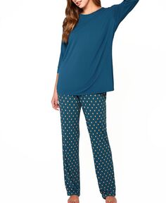 Женская малахитовая ультрамягкая пижама с вырезом на спине и брюками с принтом iCollection, синий