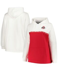 Женский белый, алый пуловер с капюшоном Ohio State Buckeyes большого размера с лентой Profile, белый