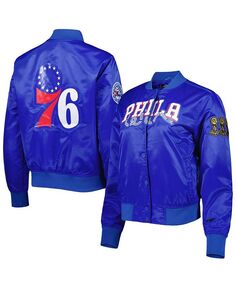 Женская классическая атласная куртка на кнопках Royal Philadelphia 76ers Pro Standard, синий