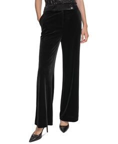 Женские бархатные широкие брюки с высокой посадкой Calvin Klein, черный