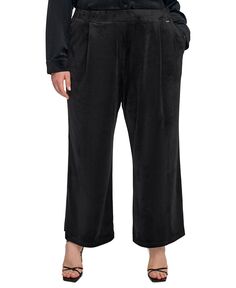 Велюровые широкие брюки больших размеров со складками спереди Calvin Klein, черный