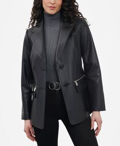 Женский кожаный пиджак с карманом на молнии Anne Klein, черный