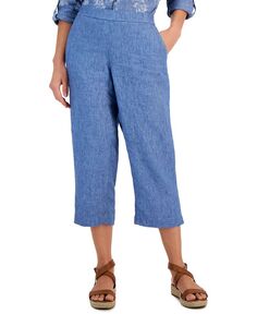 Женские укороченные брюки без застежек из 100% льна Charter Club, цвет Blue Ocean