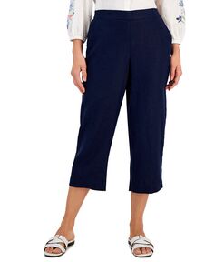 Женские укороченные брюки без застежек из 100% льна Charter Club, цвет Intrepid Blue
