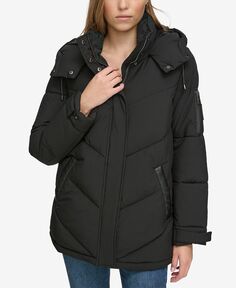 Женская куртка-пуховик средней длины с длинными рукавами DKNY Jeans, черный