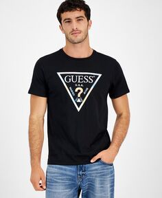 Мужская футболка с круглым вырезом из переливающейся фольги и логотипом GUESS, черный