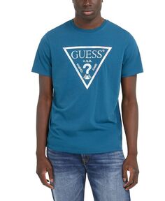 Мужская футболка с круглым вырезом из переливающейся фольги и логотипом GUESS, синий