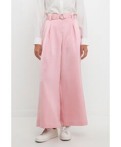 Женские длинные брюки со складками и поясом English Factory, розовый