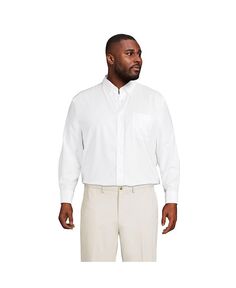 Мужская однотонная оксфордская классическая рубашка традиционного кроя без железа Supima Lands&apos; End, белый