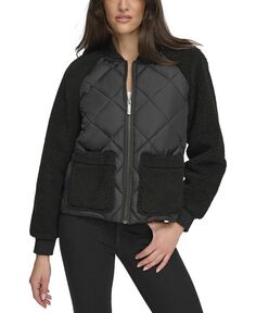 Женская комбинированная куртка-бомбер из шерпы и стеганого полотна Andrew Marc Sport, черный