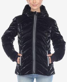 Женская стеганая куртка средней плотности контрастного цвета с капюшоном и отверстиями для больших пальцев White Mark, черный