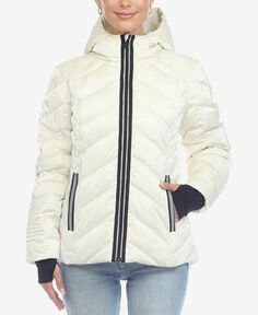 Женская стеганая куртка средней плотности контрастного цвета с капюшоном и отверстиями для больших пальцев White Mark, белый