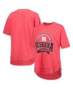 Женское пончо в винтажном стиле с эффектом потертости Nebraska Huskers алого цвета, футболка Captain Pressbox, красный