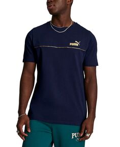 Мужская футболка Essentials+ с золотым логотипом в минималистском стиле Puma, синий