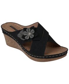 Женские босоножки Selly на танкетке с цветочным принтом GC Shoes, черный