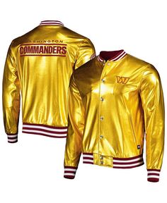 Мужская куртка-бомбер цвета металлик Washington Commanders с застежкой на пуговицы золотого цвета The Wild Collective, золото